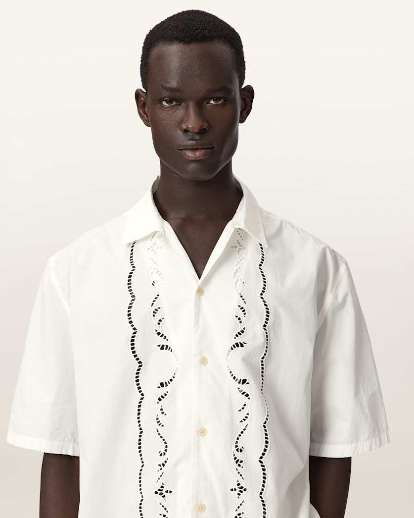 AllSaints Field Oversized Short Sleeve Cotton Shirt White