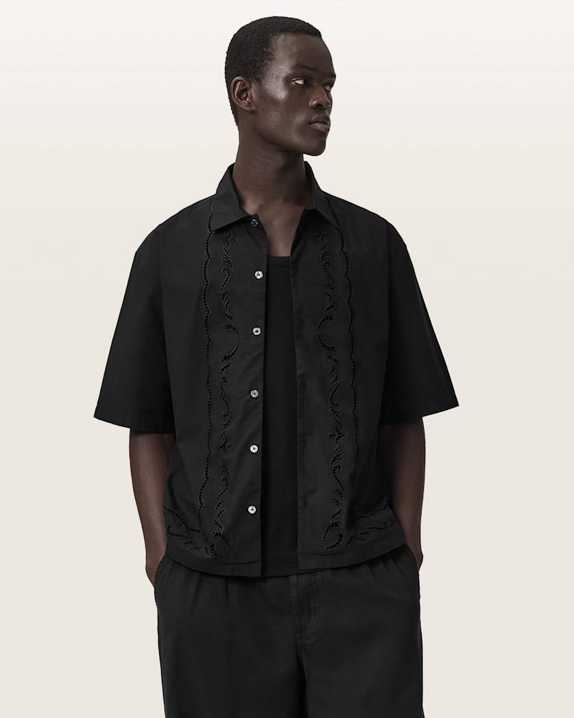 AllSaints Field Oversized Short Sleeve Cotton Shirt White