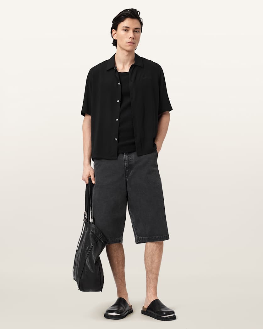 AllSaints Baron Embroidered Boxy Shirt Jet Black