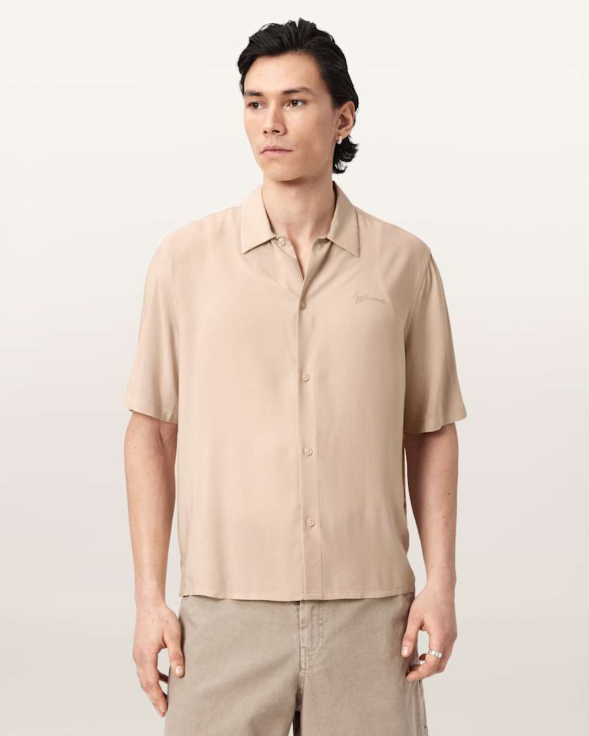AllSaints Baron Embroidered Boxy Shirt Jet Black