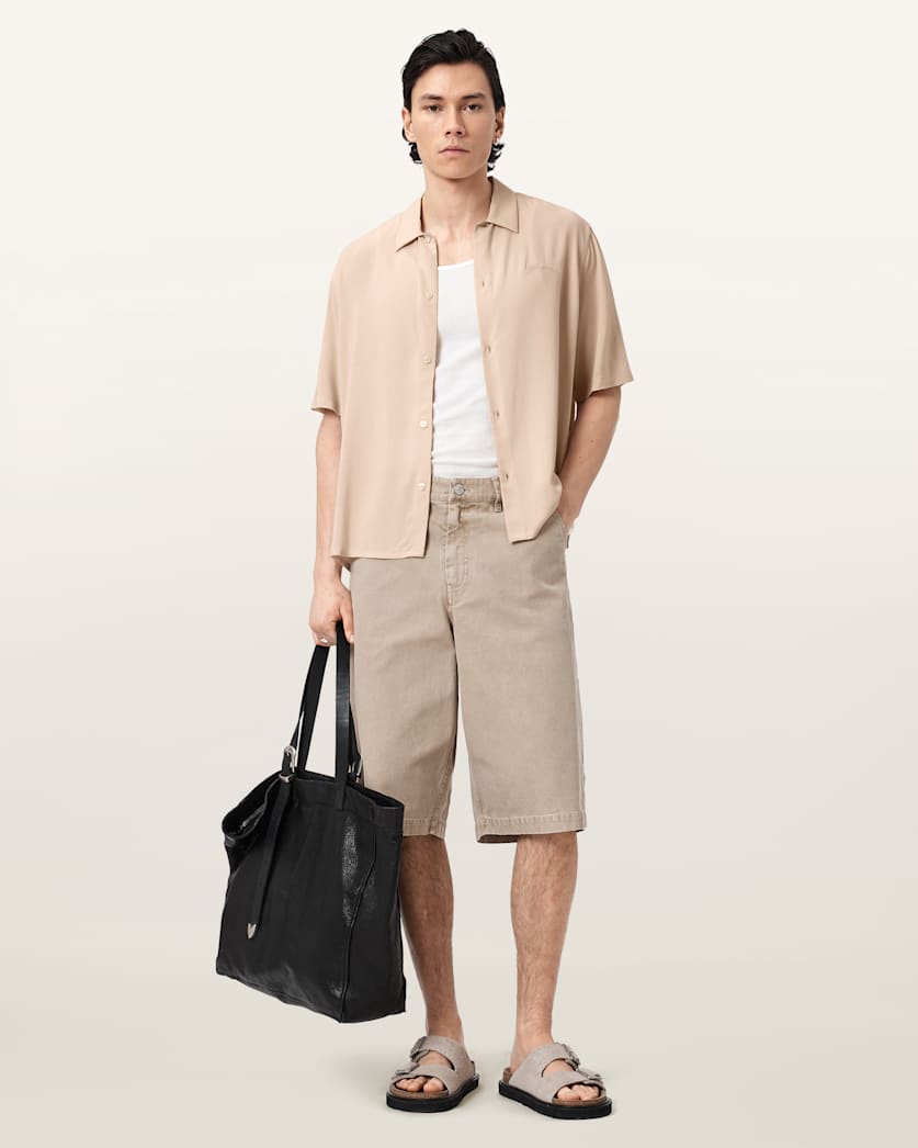 AllSaints Baron Embroidered Boxy Shirt Jet Black