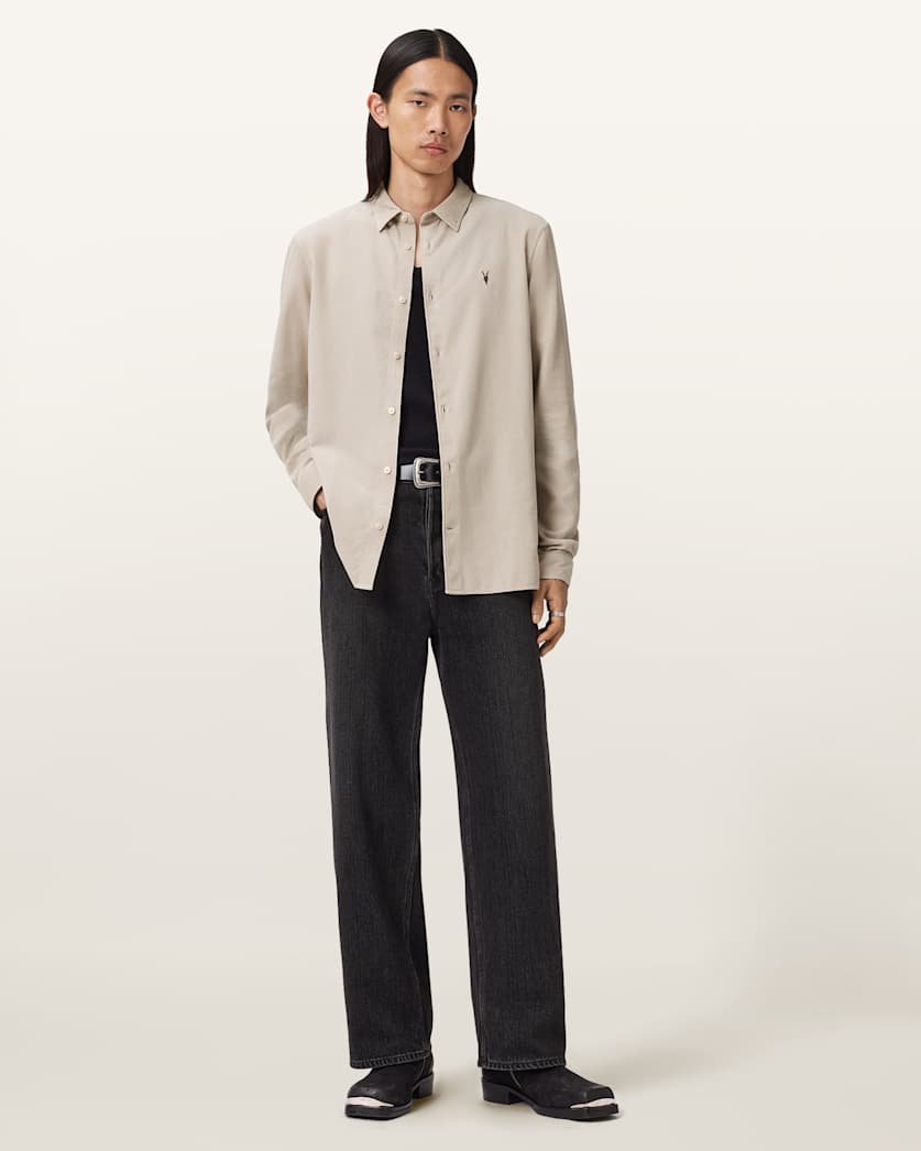 AllSaints Birchwood Long Sleeve Shirt Moon Grey