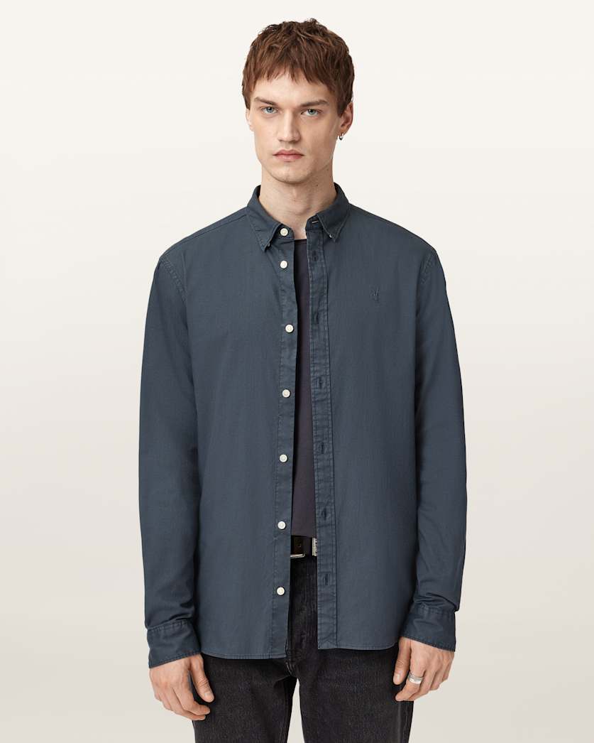 AllSaints Hawthorne Ramskull Stretch Fit Shirt Sunil Blue