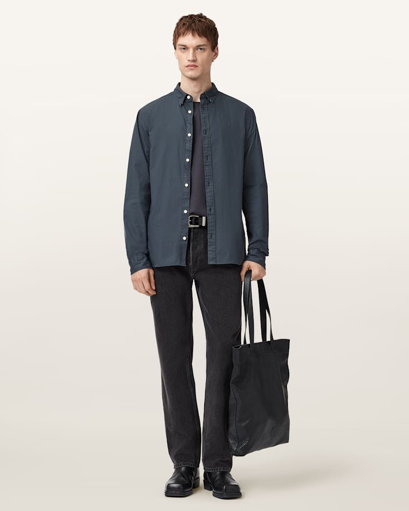 AllSaints Hawthorne Ramskull Stretch Fit Shirt Sunil Blue