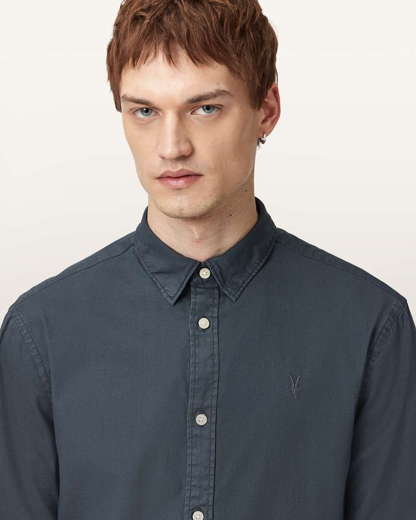 AllSaints Hawthorne Ramskull Stretch Fit Shirt Sunil Blue