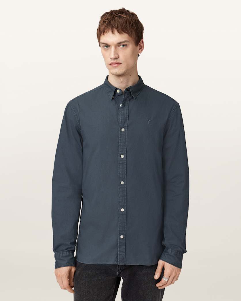 AllSaints Hawthorne Ramskull Stretch Fit Shirt Sunil Blue