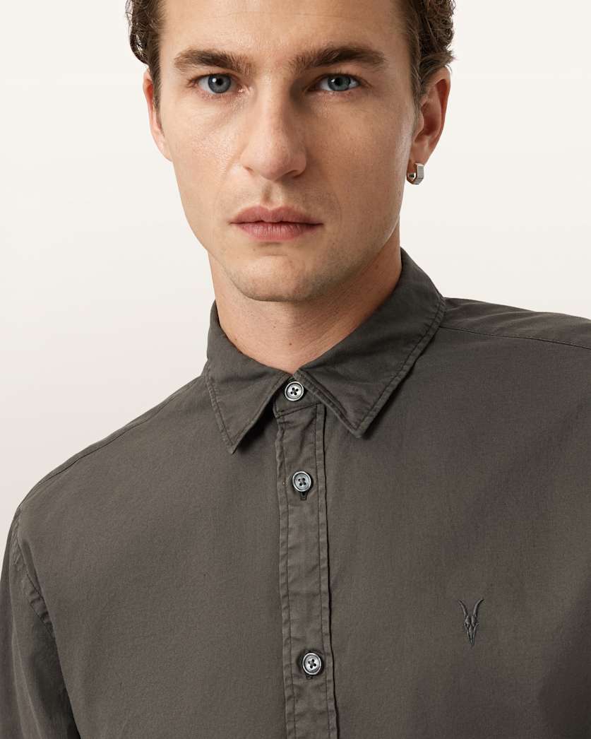 AllSaints Hawthorne Ramskull Stretch Fit Shirt Sunil Blue