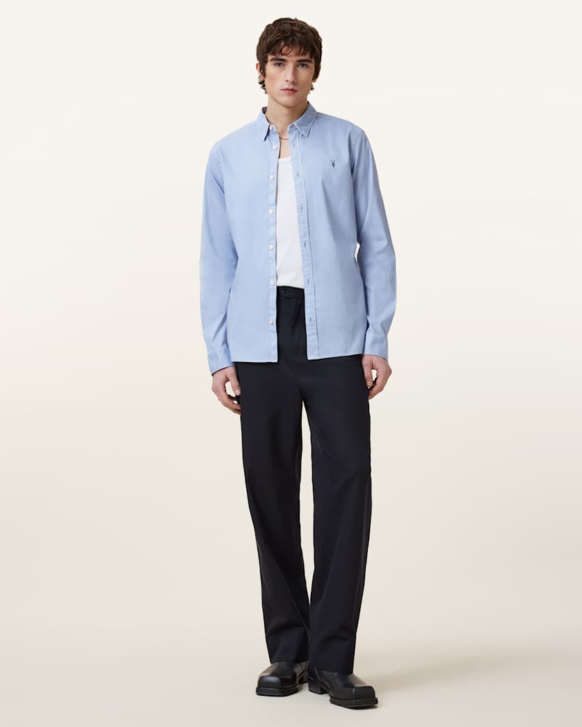 AllSaints Hawthorne Ramskull Stretch Fit Shirt Sunil Blue