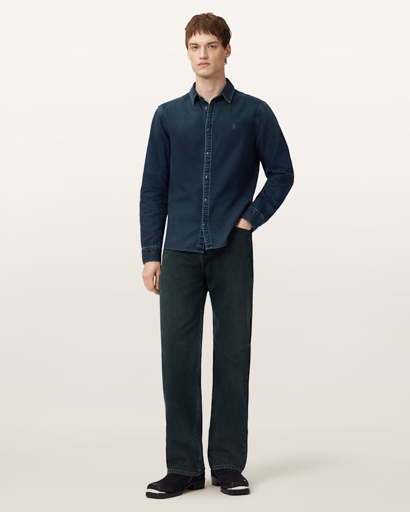 AllSaints Gleason Ramskull Denim Shirt Phantom Blue