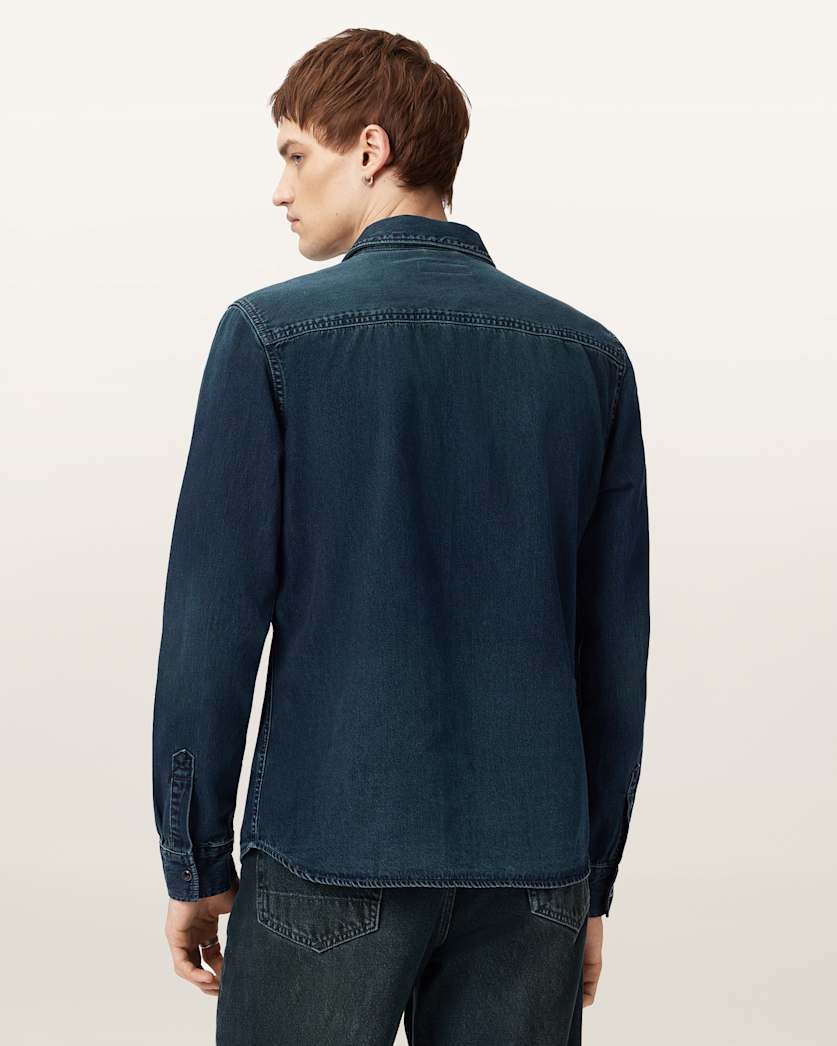 AllSaints Gleason Ramskull Denim Shirt Phantom Blue