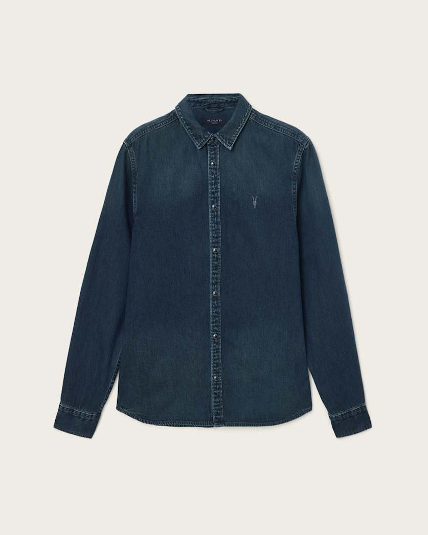 AllSaints Gleason Ramskull Denim Shirt Phantom Blue