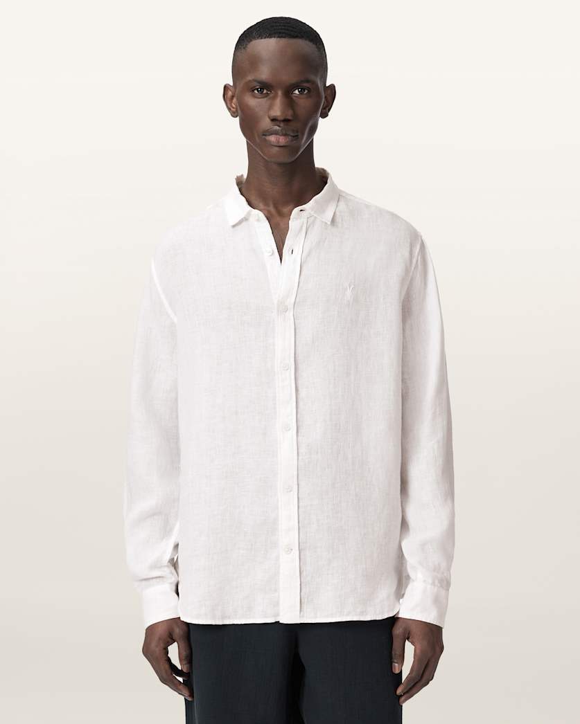 AllSaints Loom Long Sleeve Linen Shirt White