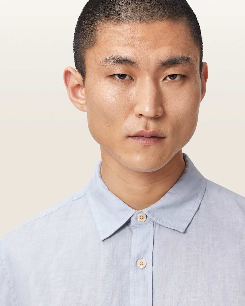 AllSaints Loom Long Sleeve Linen Shirt White