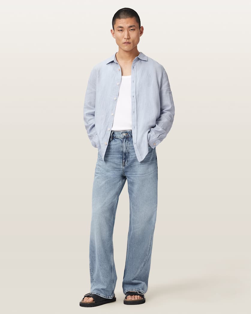 AllSaints Loom Long Sleeve Linen Shirt White