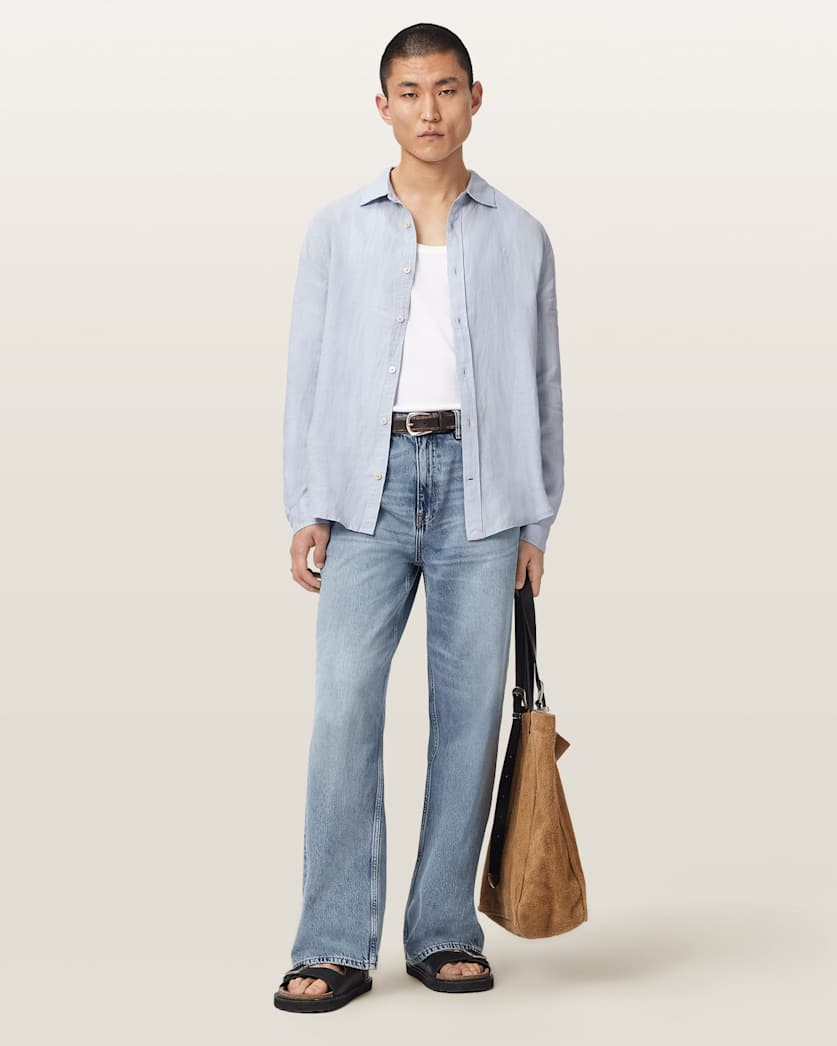 AllSaints Loom Long Sleeve Linen Shirt White