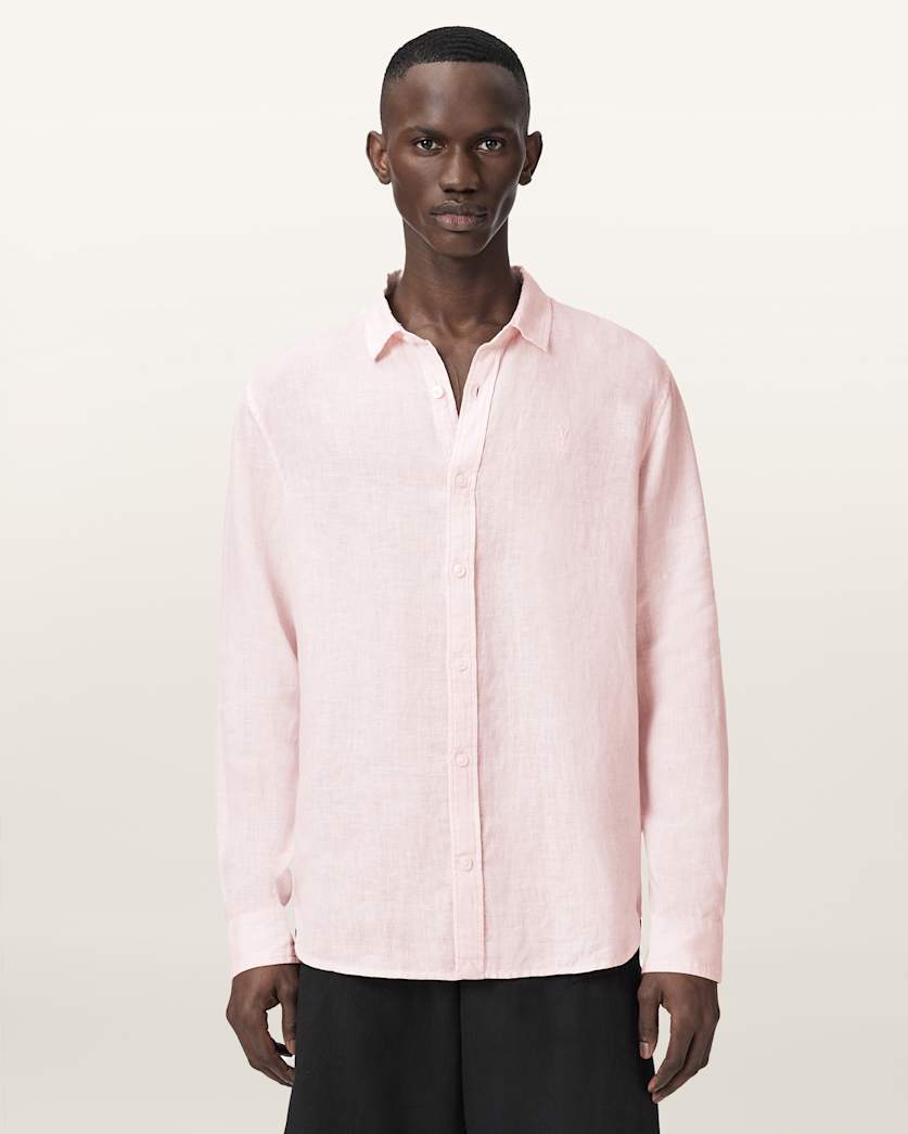 AllSaints Loom Long Sleeve Linen Shirt White