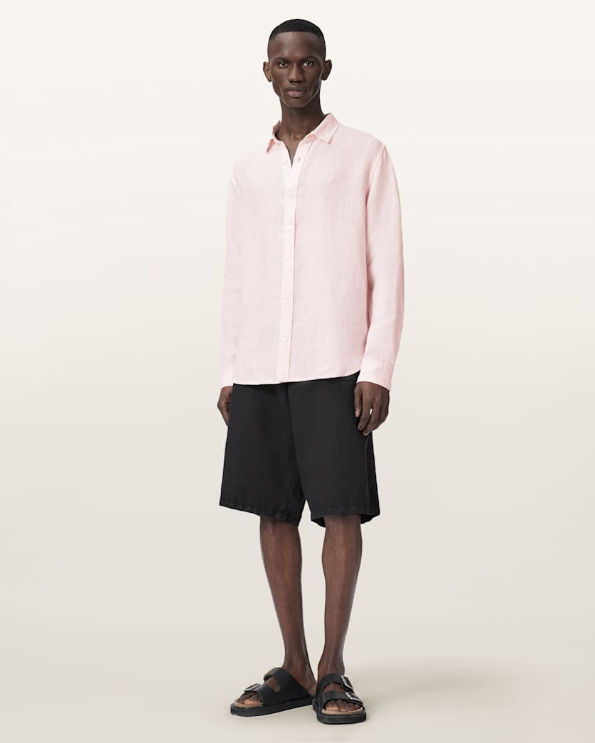 AllSaints Loom Long Sleeve Linen Shirt White