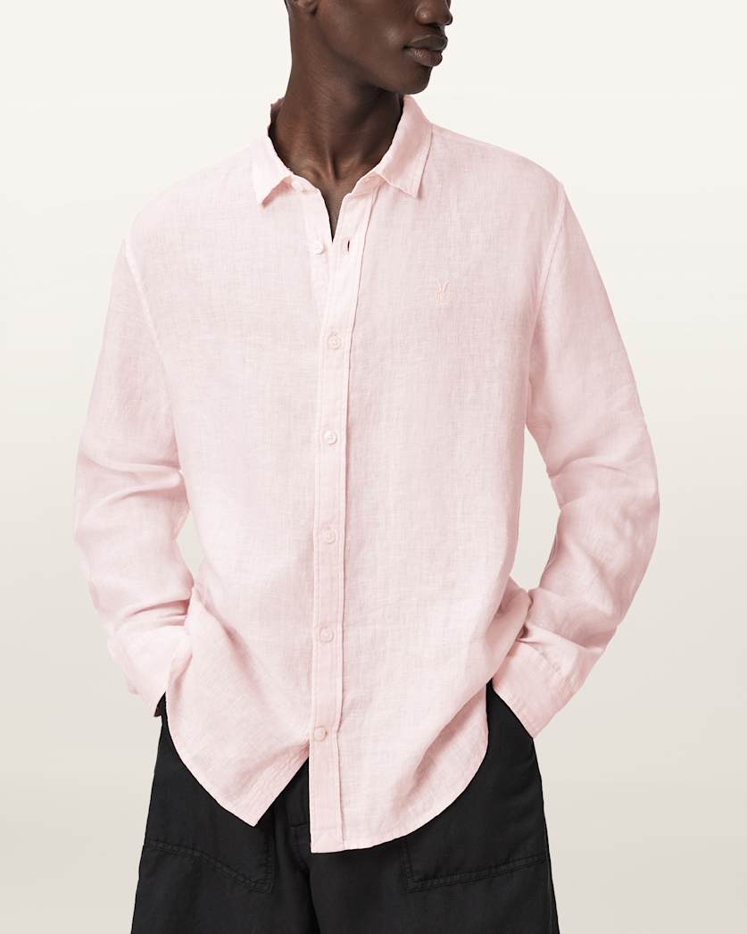 AllSaints Loom Long Sleeve Linen Shirt White