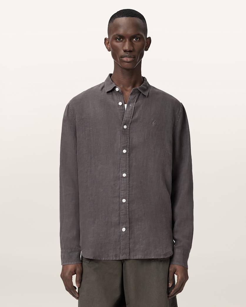 AllSaints Loom Long Sleeve Linen Shirt White