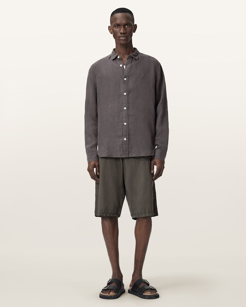 AllSaints Loom Long Sleeve Linen Shirt White
