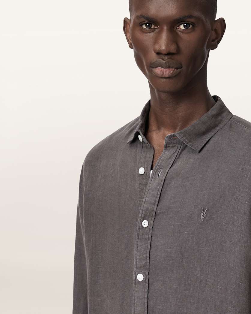AllSaints Loom Long Sleeve Linen Shirt White