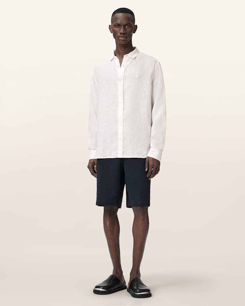 AllSaints Loom Long Sleeve Linen Shirt White
