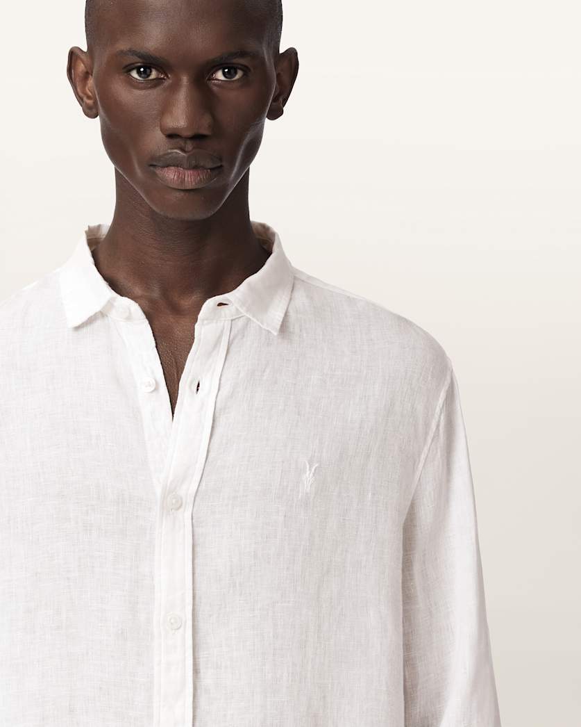 AllSaints Loom Long Sleeve Linen Shirt White