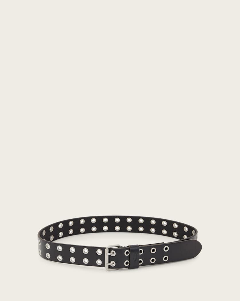 AllSaints Sturge Leather Eyelet Belt Black