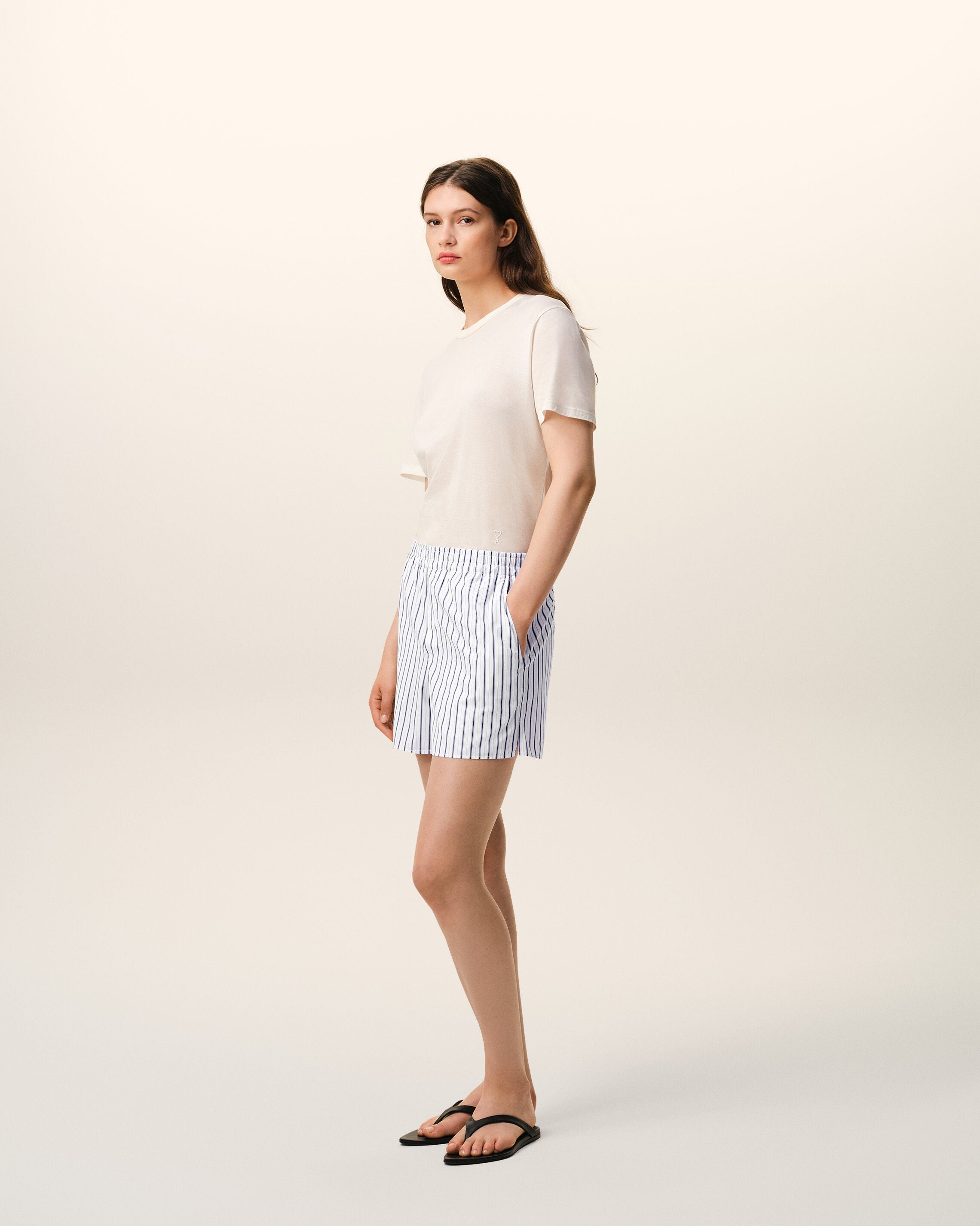 AmiParis White Cotton Elasticated Shorts