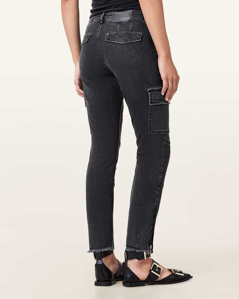AllSaints Duran Skinny Denim Cargo Jeans Women's Washed Black Women's