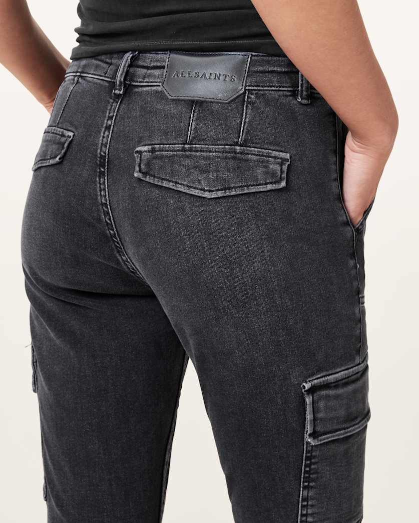 AllSaints Duran Skinny Denim Cargo Jeans Women's Washed Black Women's