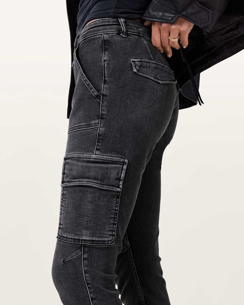 AllSaints Duran Skinny Denim Cargo Jeans Women's Washed Black Women's