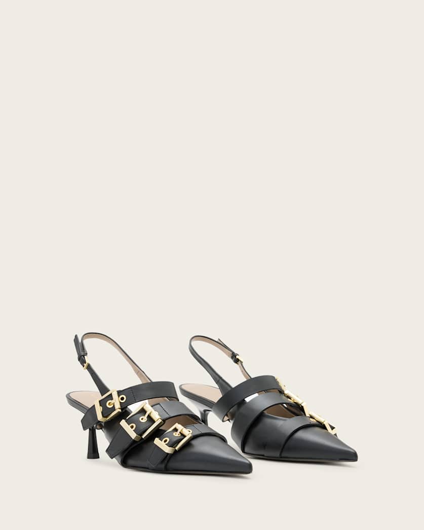 AllSaints Vivian Leather Buckle Slingback Heels Women's Black Women's