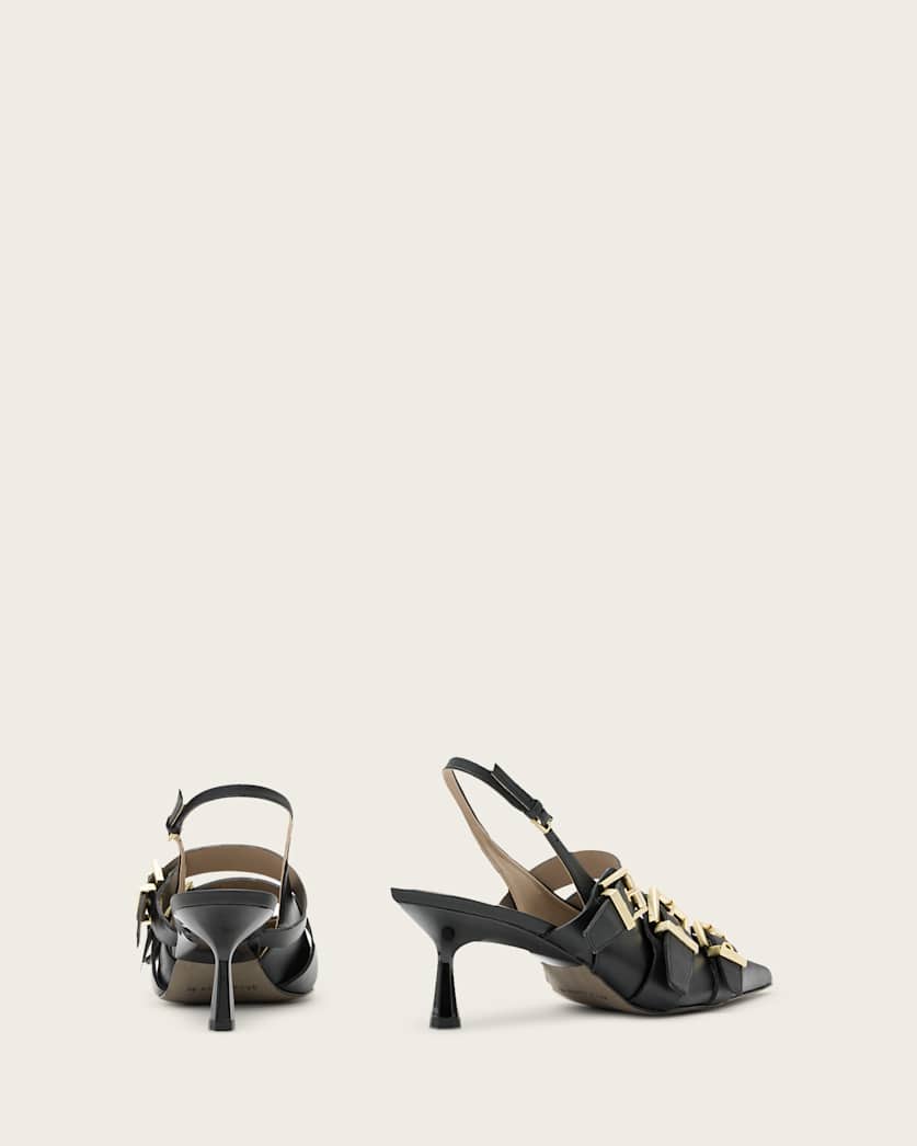 AllSaints Vivian Leather Buckle Slingback Heels Women's Black Women's