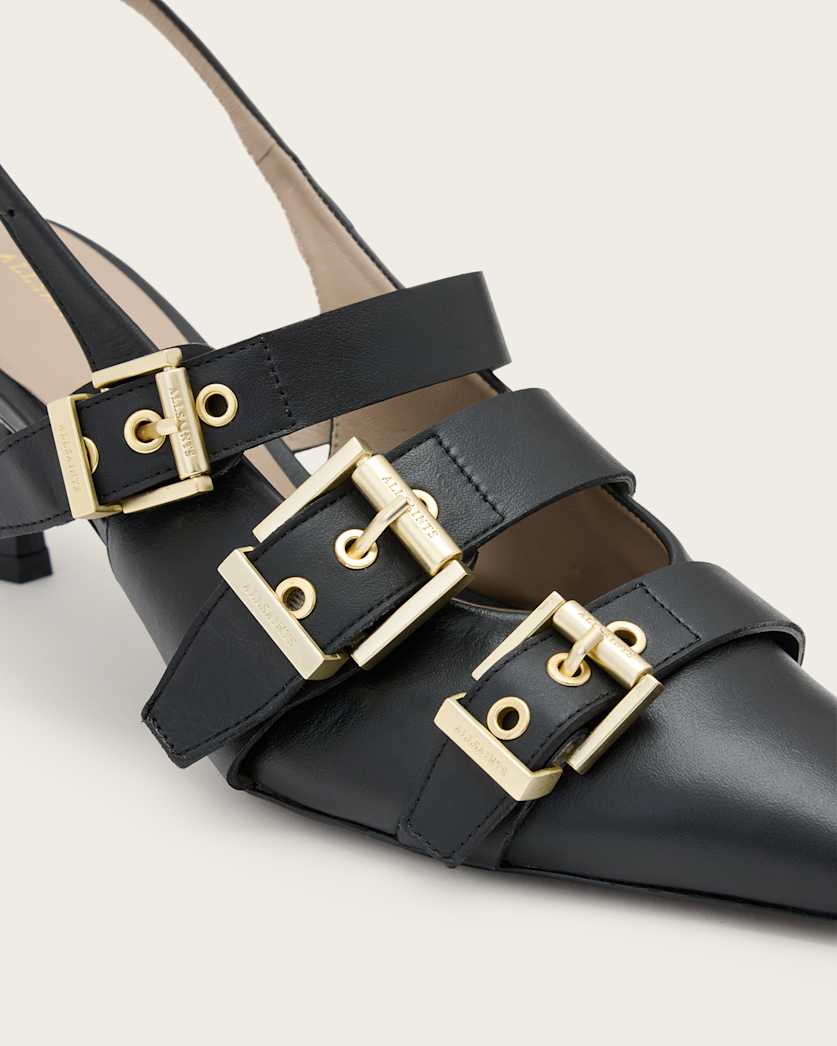 AllSaints Vivian Leather Buckle Slingback Heels Women's Black Women's