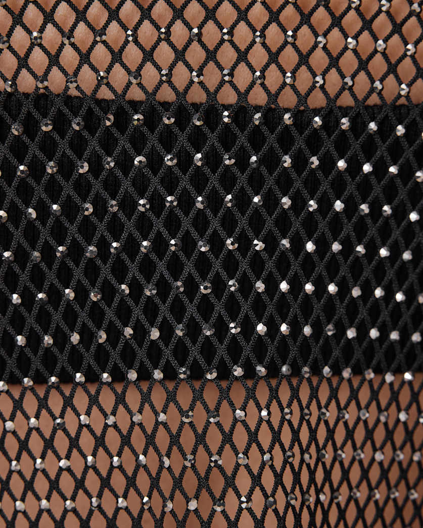 AllSaints Calytrix Sparkle Fish Net Top Women's Black Women's