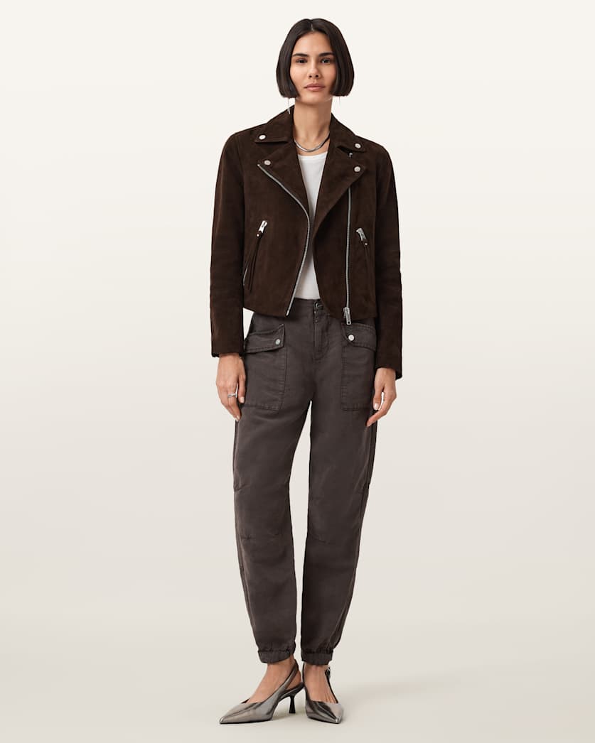AllSaints Val Linen Blend Cargo Pants Women's Dark Brown Women's
