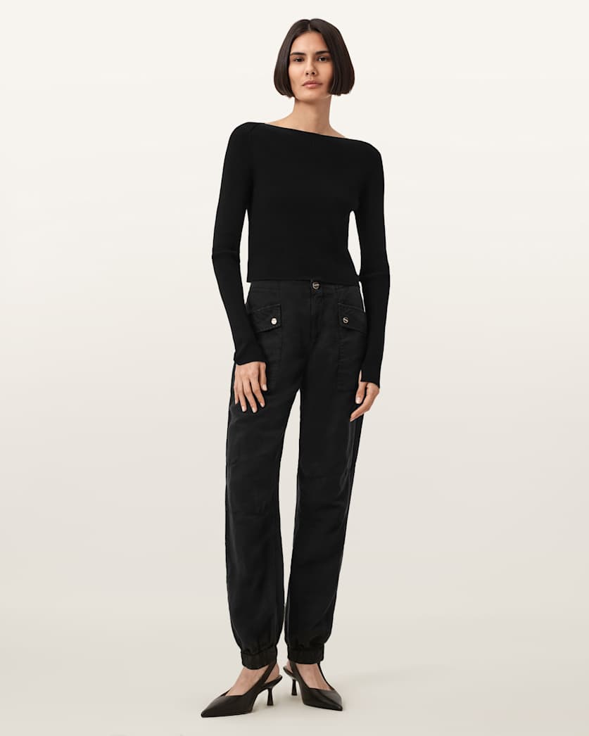 AllSaints Val Cargo Linen Blend Pants Women's Midnight Blue Women's