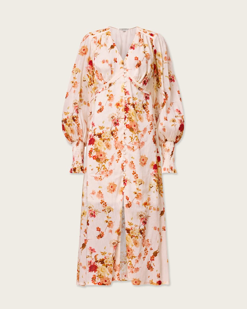 AllSaints Taylen Floral Print Midi Dress Women's Armada White Women's