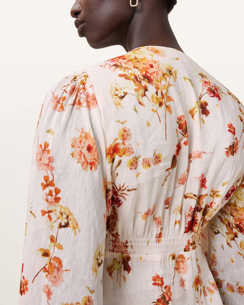 AllSaints Taylen Floral Print Midi Dress Women's Armada White Women's
