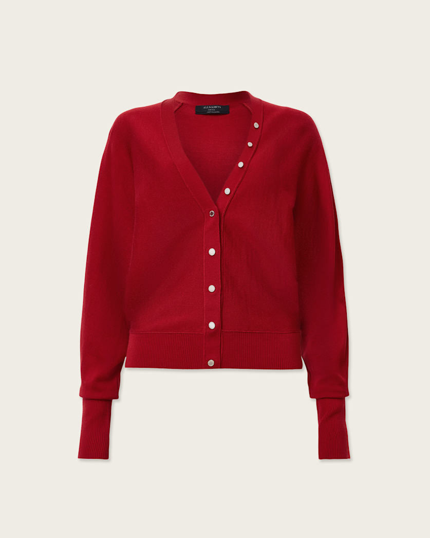 AllSaints Honor V Neck Cardigan Women's Crimson Red Women's