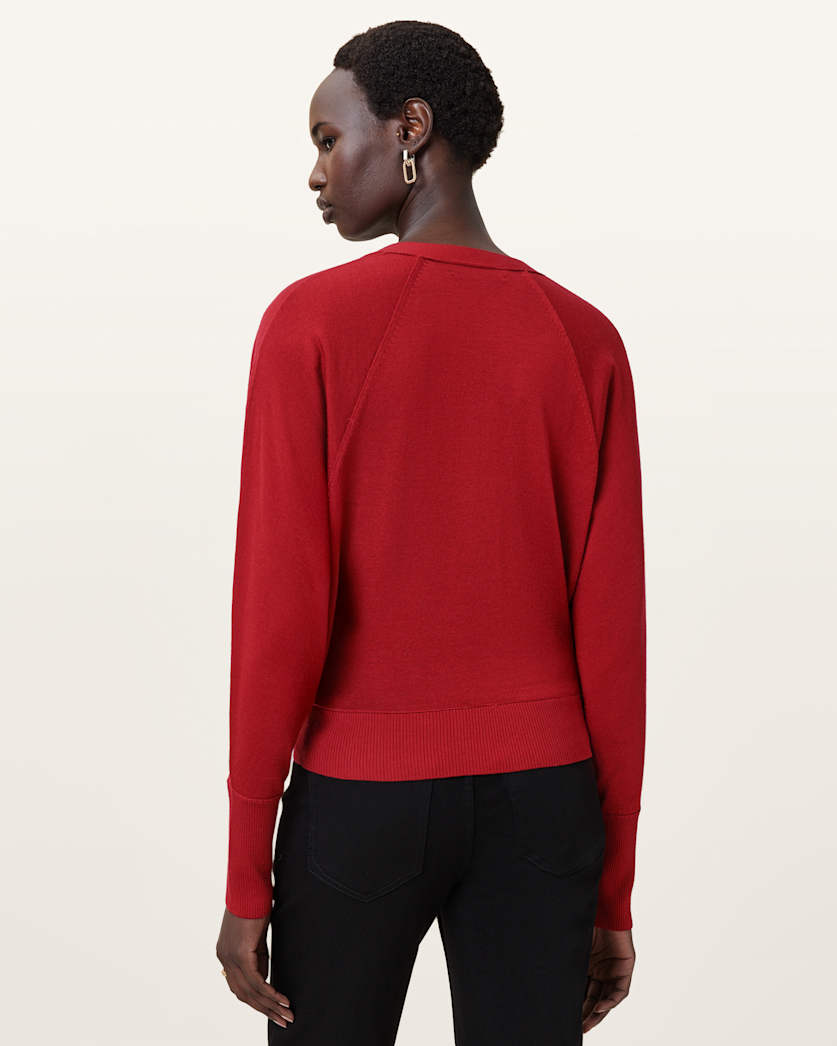 AllSaints Honor V Neck Cardigan Women's Crimson Red Women's