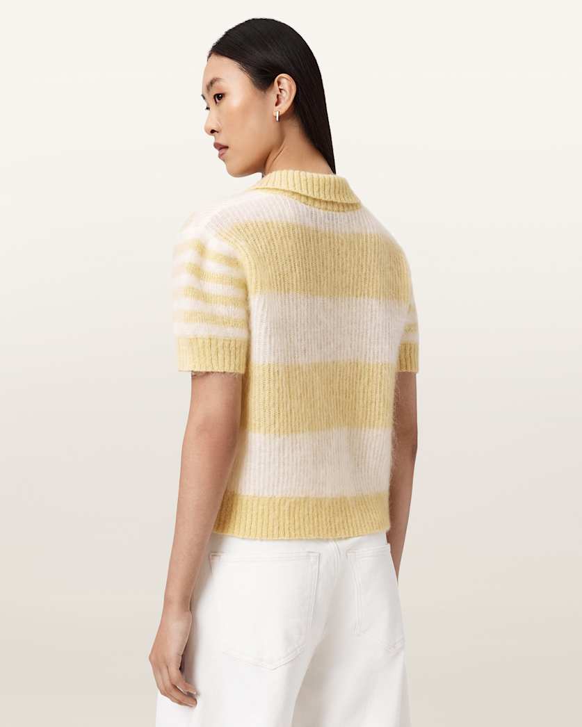 AllSaints Clem Wool Blend Polo Women's Hay Yellow/White Women's