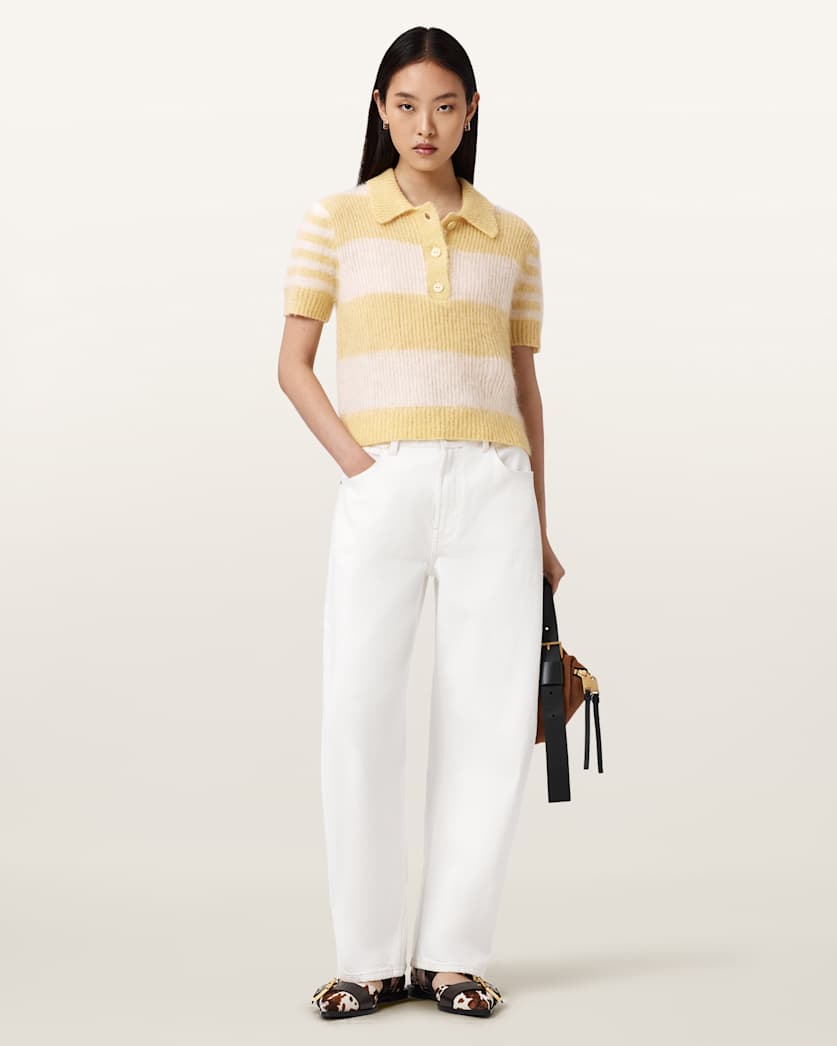 AllSaints Clem Wool Blend Polo Women's Hay Yellow/White Women's