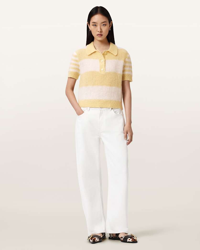 AllSaints Clem Wool Blend Polo Women's Hay Yellow/White Women's