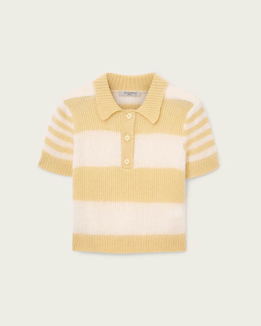 AllSaints Clem Wool Blend Polo Women's Hay Yellow/White Women's