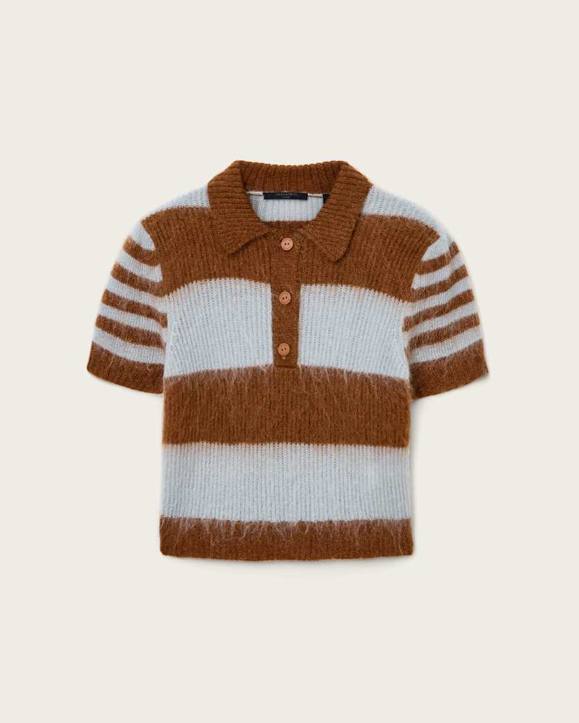 AllSaints Clem Wool Blend Polo Women's Hay Yellow/White Women's