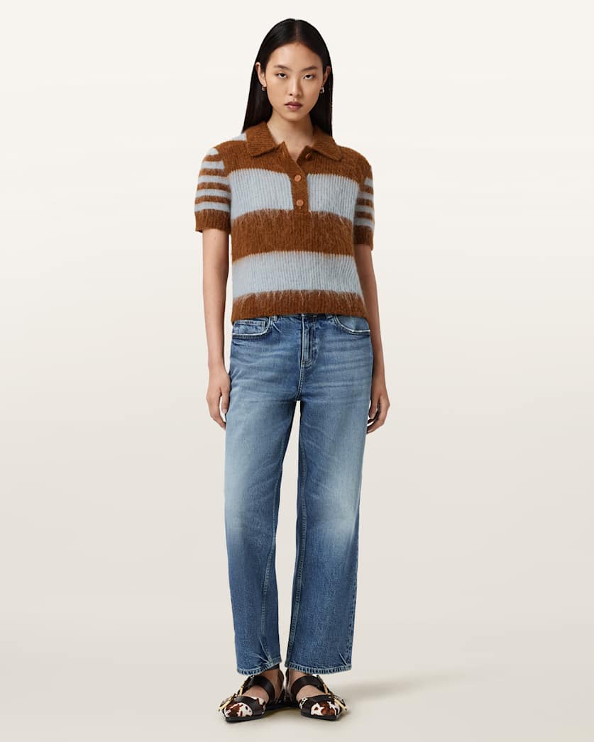 AllSaints Clem Wool Blend Polo Women's Hay Yellow/White Women's