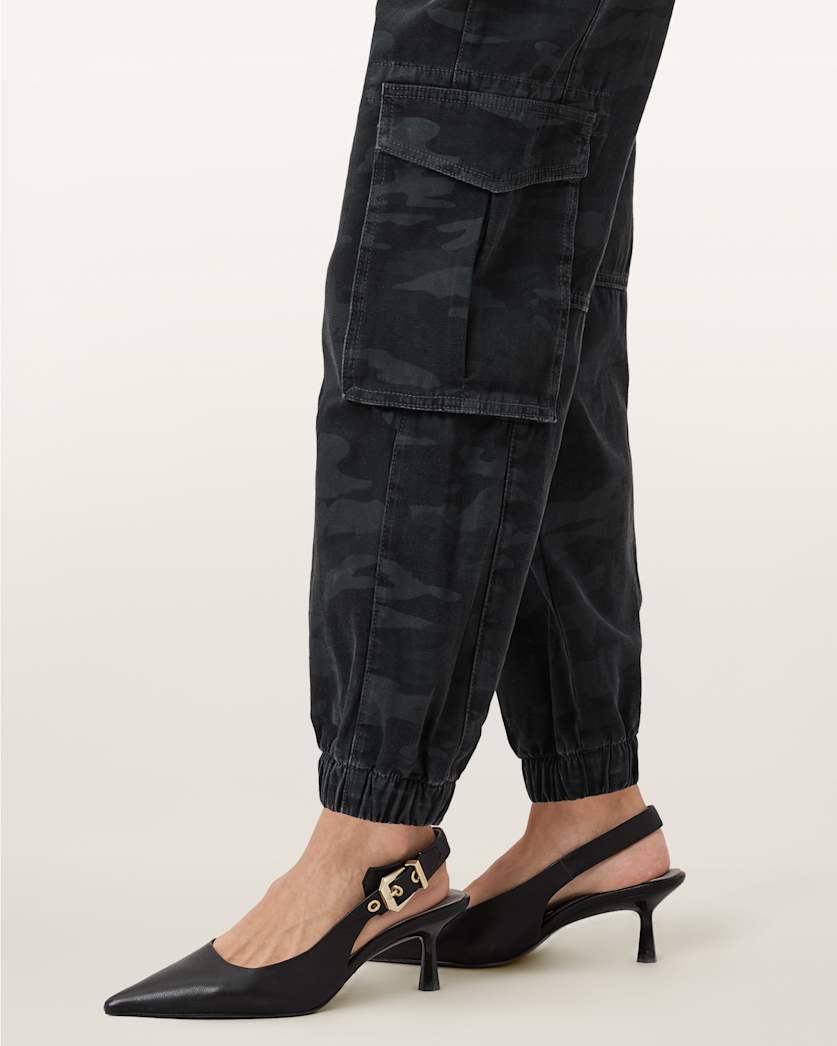 AllSaints Freda Camouflage Denim Cargo Pants Women's Camo Ink Blue Women's