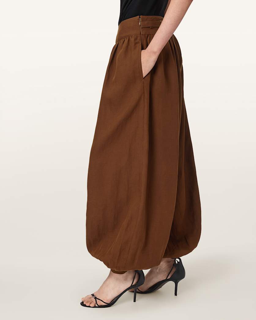 AllSaints Harrie Linen Blend Baggy Fit Pants Women's Hot Choc Brown Women's